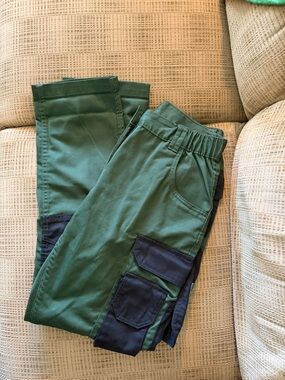 Green Cargo Pants with Black Patch Pockets
